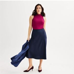 Women’s Nine West Satin High Waisted Midi Skirt